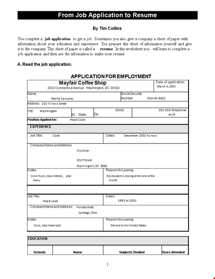 printable job application resume template