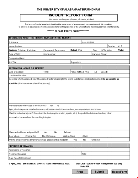 easy-to-use incident report template - capture employee information, phone, and incident details template