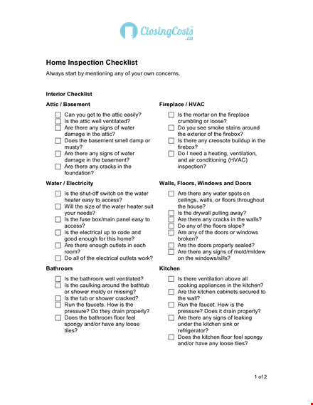 complete home inspection checklist | signs, kitchen, water template