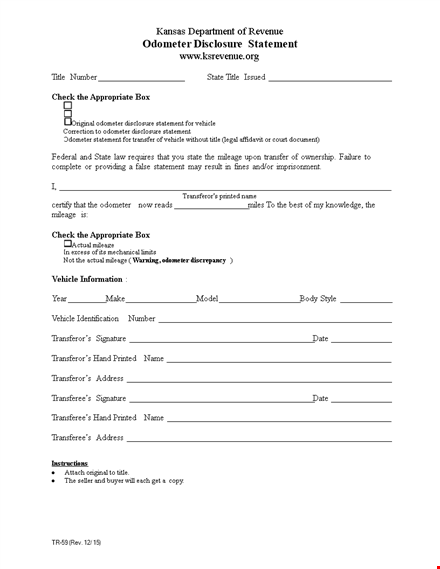 complete your title transfer with an odometer disclosure statement - mileage guaranteed template