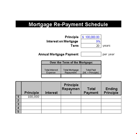 mortgage re payment schedule in excel template
