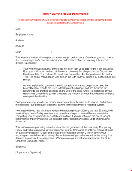 work delay warning letter template template