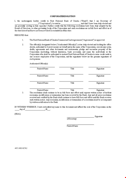 corporate resolution form | sign with printed name - xyz corporation template