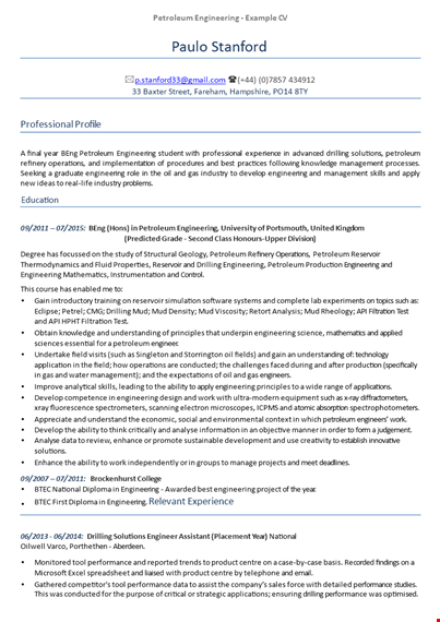 petroleum engineer resume template