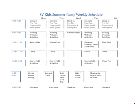 kid’s weekly schedule template