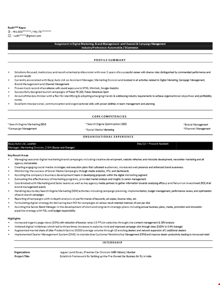 digital marketing resume format template template