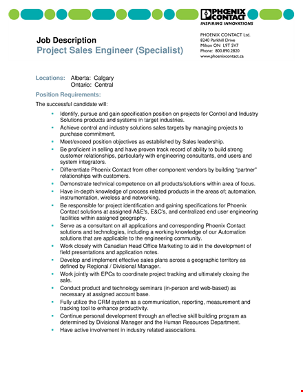 project sales engineer job description: industry solutions sales position template