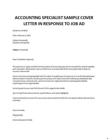 experienced accounting cover letter example template
