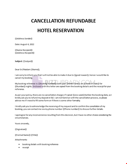 cancel non refundable hotel reservation template