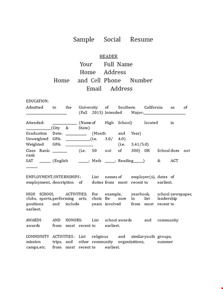 sample socialresume - create an impressive school resume | best templates template