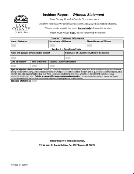 employee incident report: fillable witness statement form template