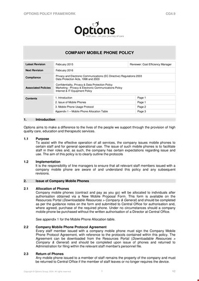 company phone policy template - define mobile phone policy for staff template