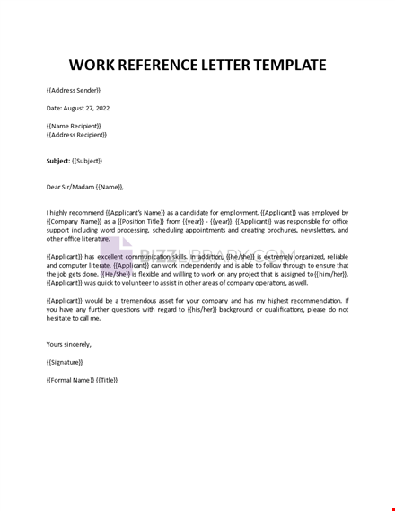 work reference letter template template