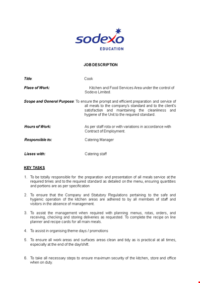 download cook job description template - ensure responsible staff required in the kitchen template