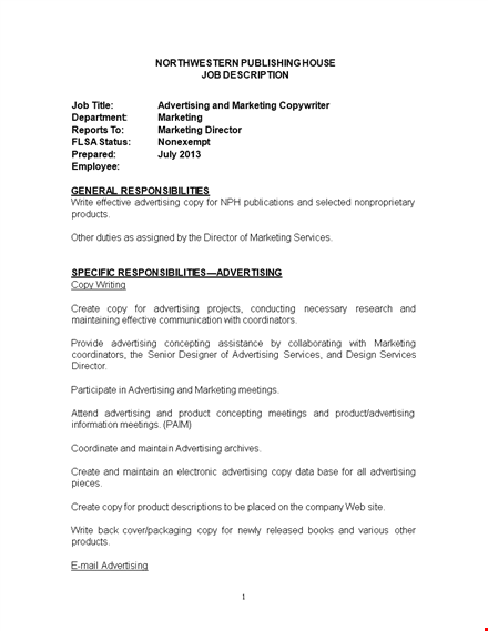 copywriter advertising job description template