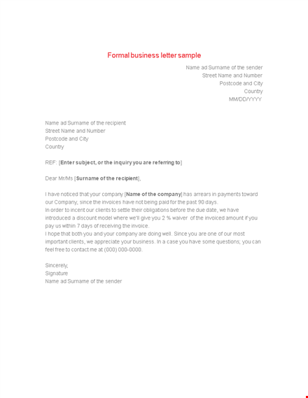 sample business formal letter template