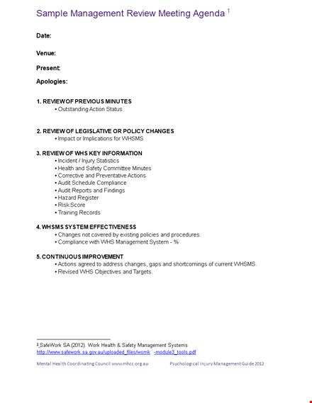 management review agenda example template