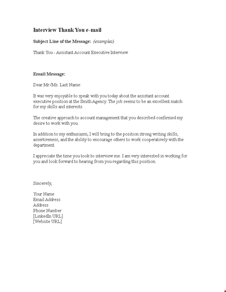 thank you email template for account interview: position, message template