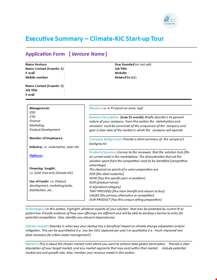 create a winning company executive summary template | market & climate template