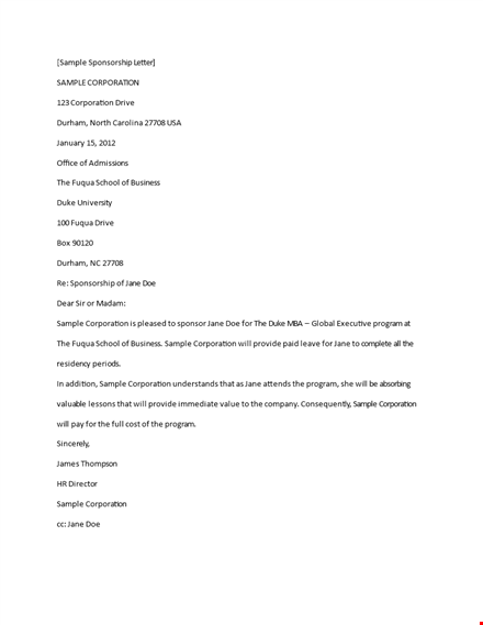 sponsorship letter template - create a compelling request for sponsorship | sample | corporation template