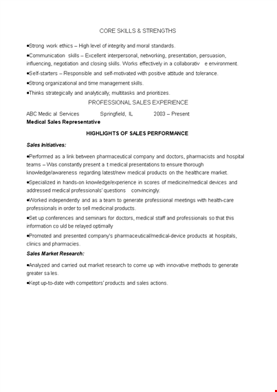 sample medical marketing resume template