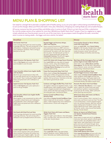printable meal planner and grocery list template