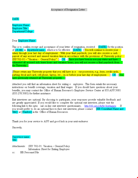 resignation acceptance letter format doc template
