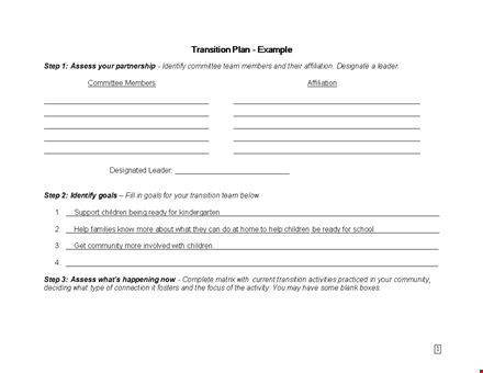 effective transition plan template for school, preschool and kindergarten children and families template