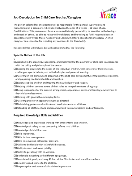 child caregiver job description and responsibilities for caring for children with knowledge template