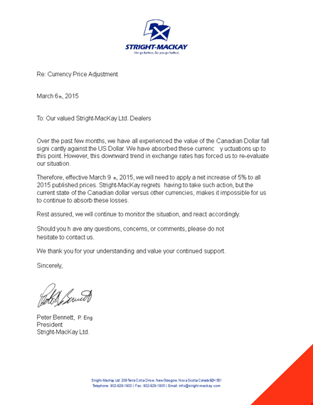 price increase letter - straightforward communication | mackay template