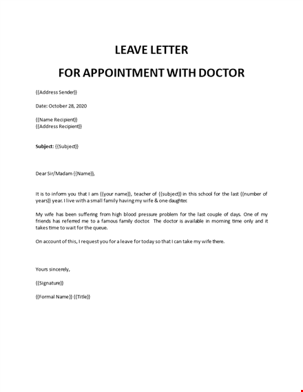 school leave letter teacher doctor appointment template