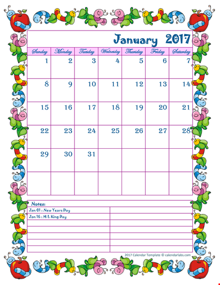printable blank calendar for kids template