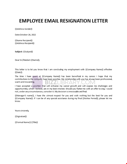 resigning by email template