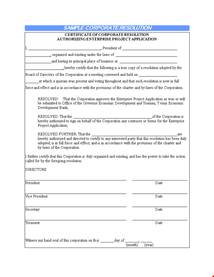 corporate resolution form - create resolutions for your enterprise template
