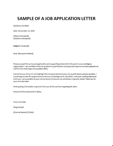 sample of application letter template