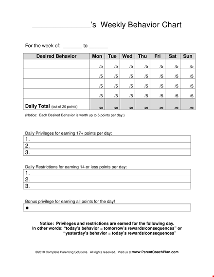 weekly behavior template