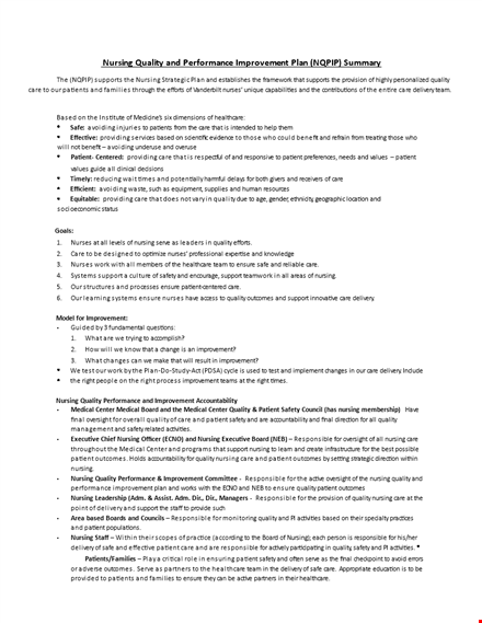 nursing performance improvement plan template | quality nursing patient improvement template