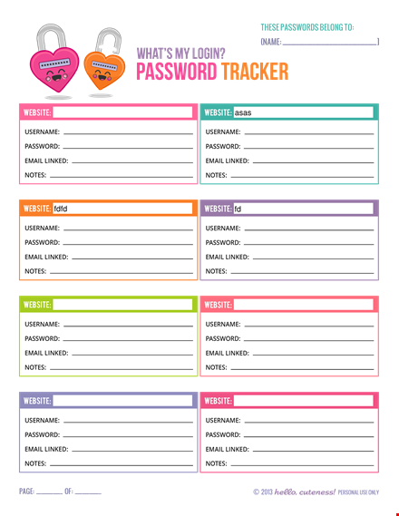 password list template - keep track of your passwords and login information template