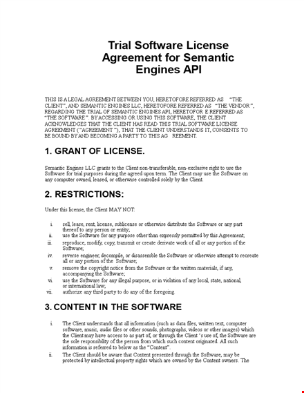license agreement template for vendor-client software agreement template