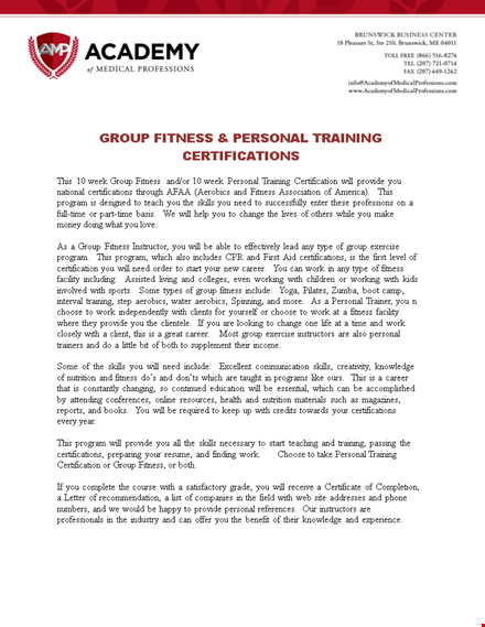 group fitness training certificate template