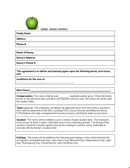 family nanny contract template