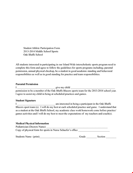 permission slip for sports template for school sports: simplify the process for students at bluffs template