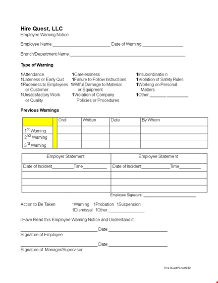 employee warning notice - take action now | company name template