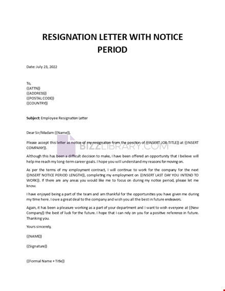 resignation letter with notice period template