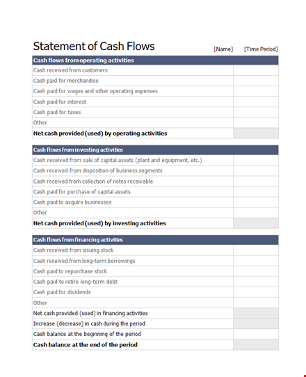 cash flow statement overview template