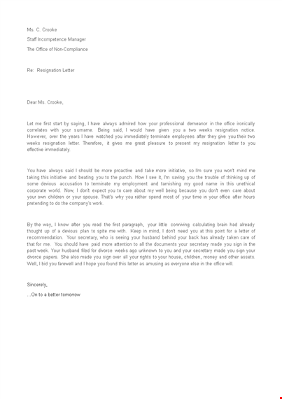 funny rude resignation letter template
