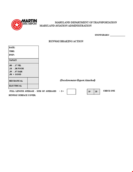 frozen runway in maryland causing simple braking action template