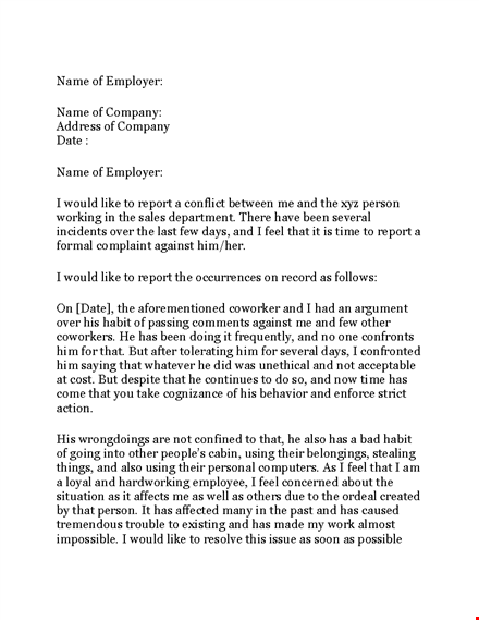 how about this: "effective grievance letter for employee complaints report template