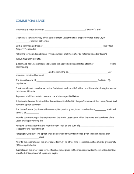 commercial lease agreement template - create a secure lessor-tenant contract for property lease template