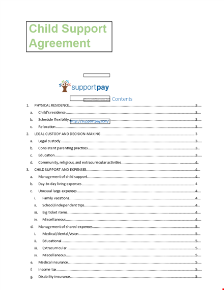 child support agreement | expenses for child | parent | parents template